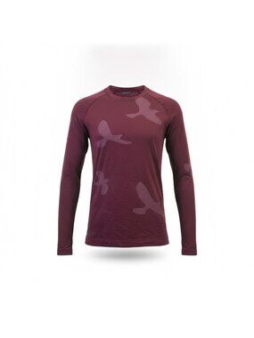 Oiselle Womens Red Long Sleeve Flying Bird Pattern Shirt Size L